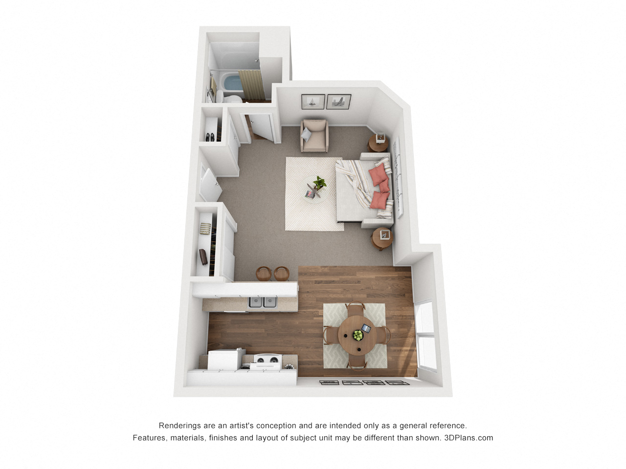 Floor plan for studio, 1 bath, 486 sqft